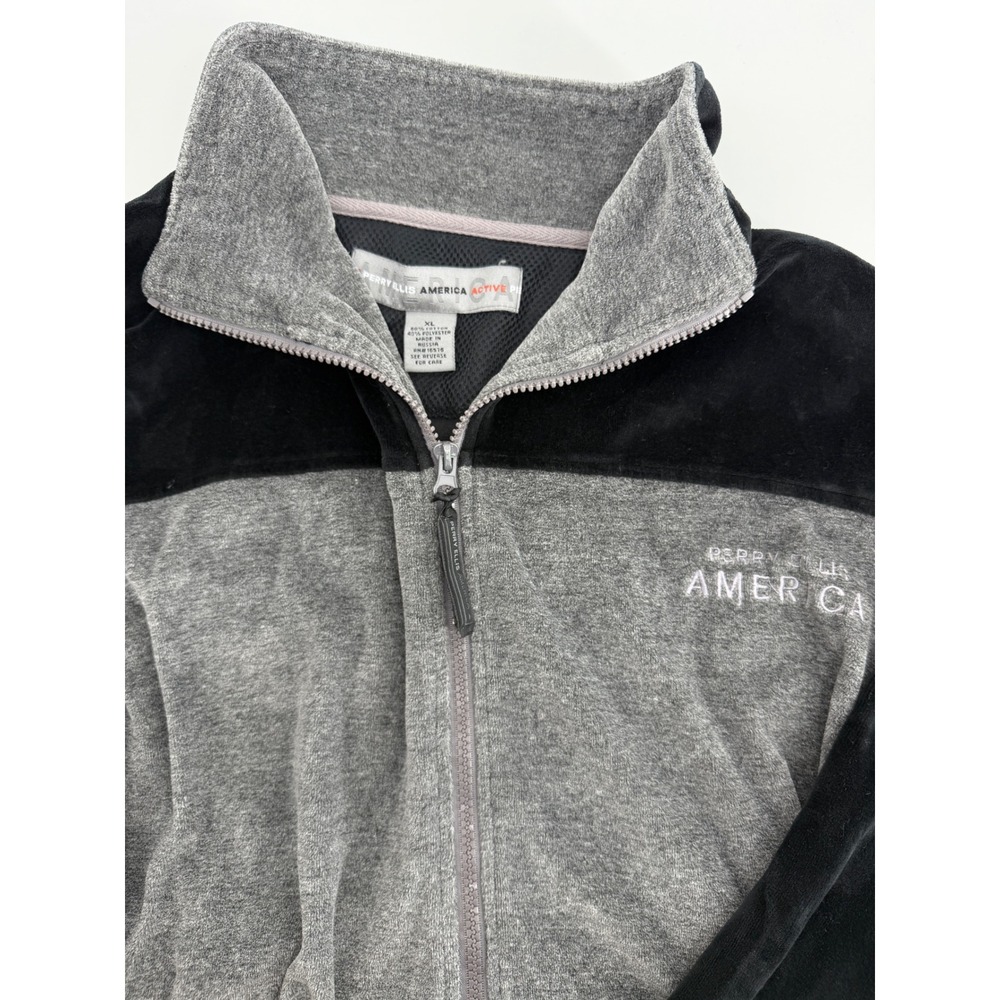 Perry Ellis America Active Mens XL Grey Black Velour Colorblock Zip Track Jacket